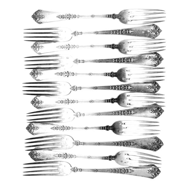 Antique Silver Dessert Forks, 1900s, Set of 12 For Sale
