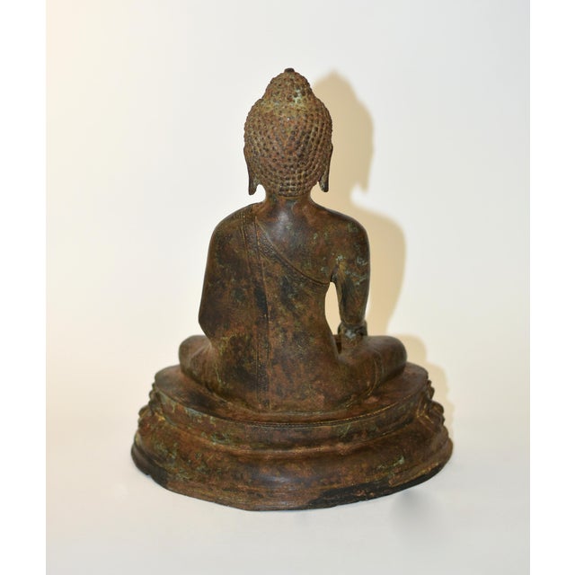 Large Antique Bronze Buddha Shakyamuni on Double Lotus For Sale - Image 16 of 18