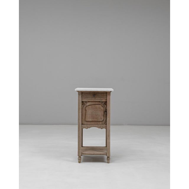1920s French Louis XVI Oak Bedside Table With Marble Top For Sale - Image 17 of 18