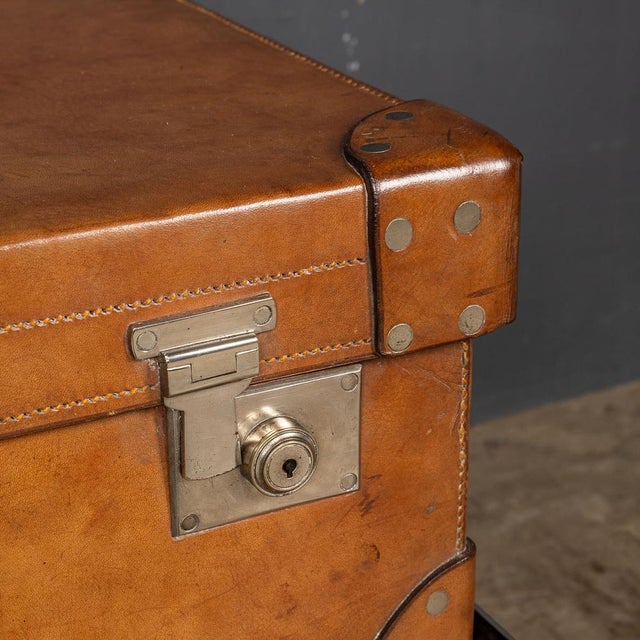 English Leather Trunk on Metal Stand, 1910s For Sale - Image 12 of 18