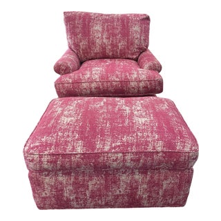 Early 21st Century Pink Upholstered Lounge Chair & Ottoman Set For Sale
