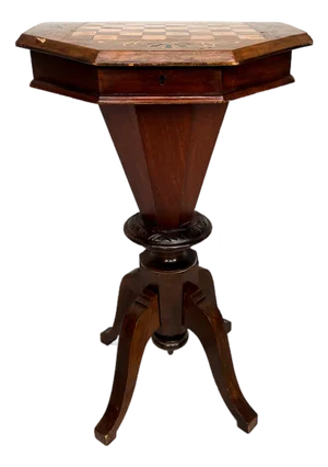 Antique Inlaid Chess Trumpet Sewing Table