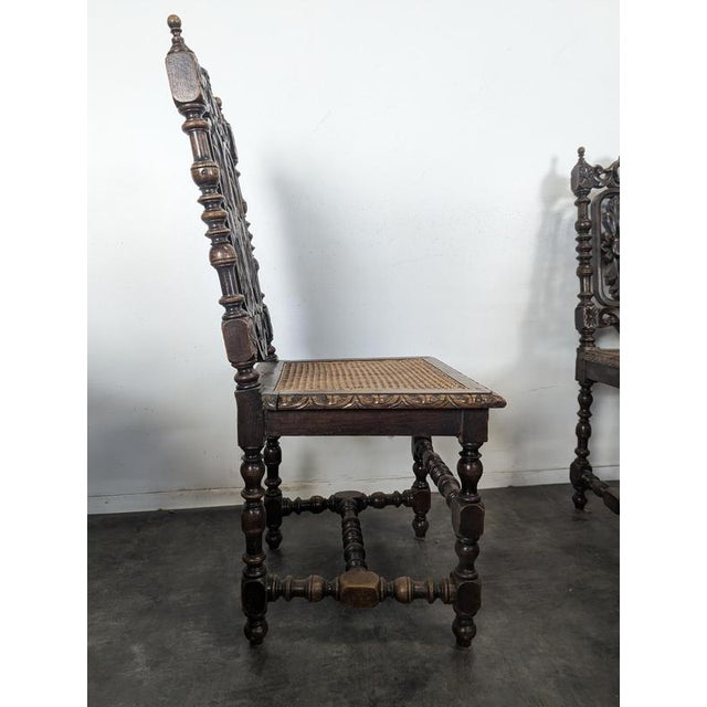 Wood Henri II Chairs in Openwork Carved Oak with Caned Seats, Set of 6 For Sale - Image 7 of 11