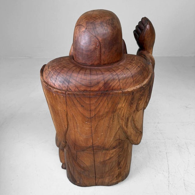 Japanese Wooden Temple Statue of Hotei with Child, 1920s For Sale - Image 13 of 14