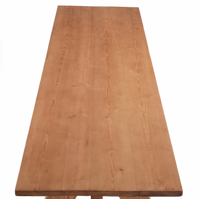 Late 19th Century A Large French Pine Farmhouse Trestle Table, C. 1890. For Sale - Image 5 of 8
