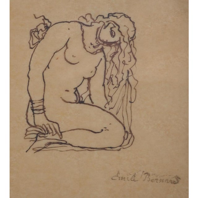 Emile Bernard, Kneeling Nude, 1900, Original Indian Ink Drawing For Sale - Image 6 of 6