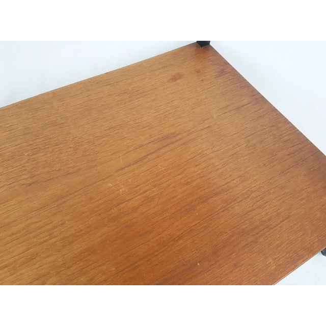 Black Small Mid-Century Modern Serving Table in Black Metal and Teak on Wheels, 1950s For Sale - Image 8 of 9