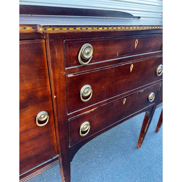 Brown Northern Furniture Company Hepplewhite-Style Sideboard With Ring Pulls & Decorative Banding For Sale - Image 8 of 10