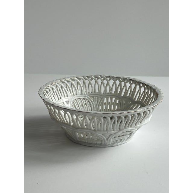 Basketweave Round Porcelain Bowl With Gold Details and a Pink Rose, a beautiful trinket dish for jewelry or other small...