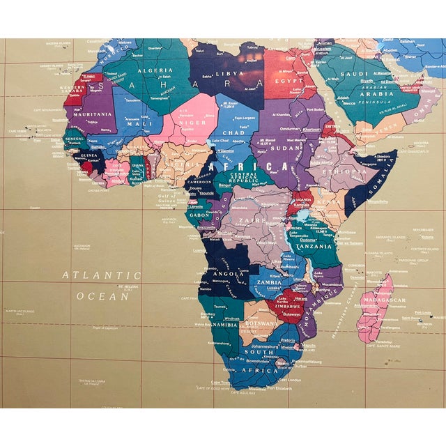 Textile Large Custom-Framed Rand McNally Millennium World Map, 1994 – Linen Mat, Ebonized Frame, Educational Statement Wall Art For Sale - Image 7 of 15