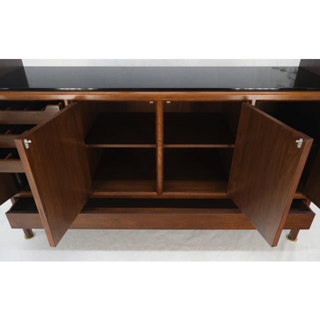 Dunbar Walnut Two Part Sideboard Credenza Breakfront Carved Slate Inserts MINT! For Sale - Image 17 of 18