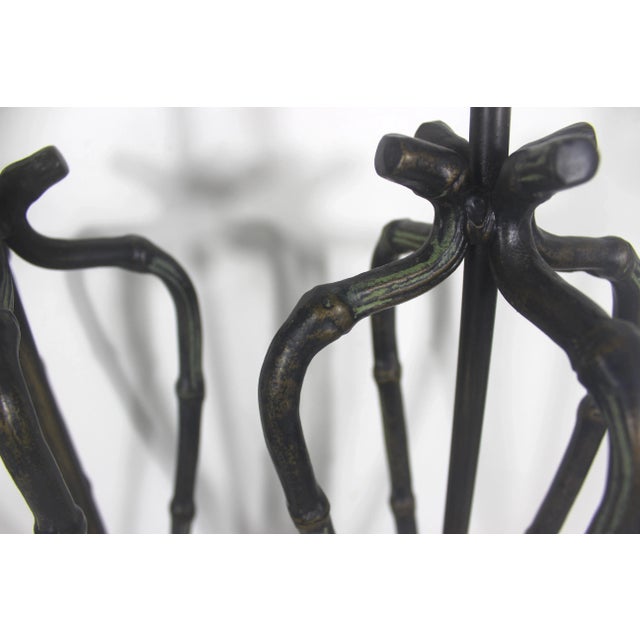 Metal Vintage French Faux Bamboo Lamps With Bronze Finish - A Pair For Sale - Image 7 of 11