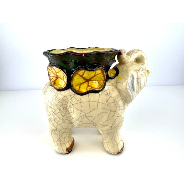 Cream Vintage 1930s Tashiro Shoten Japanese Crackle Glaze Elephant Planter For Sale - Image 8 of 13