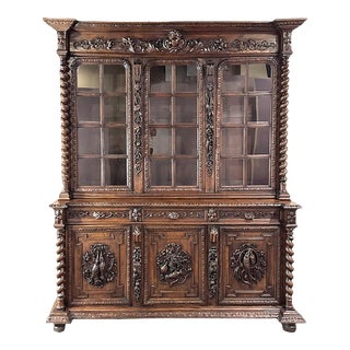 19th Century French Renaissance Triple Hunt Bookcase For Sale
