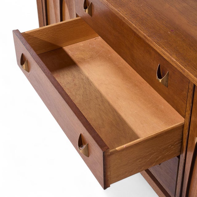 Brown Broyhill Brasilia Mid Century Walnut and Brass Credenza For Sale - Image 8 of 10