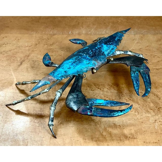 Vintage Patinated Metal Crab Figure For Sale - Image 4 of 12