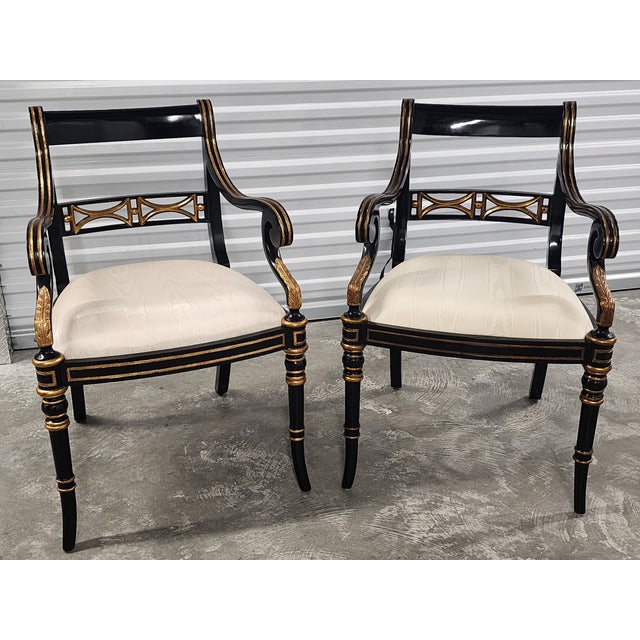 Maitland - Smith Maitland-Smith Regency Style Ebonized & Gilt Armchairs- A Pair For Sale - Image 4 of 16