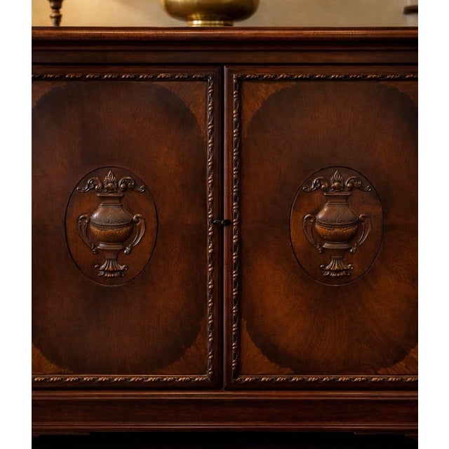 Vintage Baker Mahogany Entry Cabinet / Console With Carved Urn Doors and Interior Drawers For Sale - Image 9 of 12