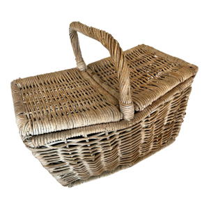 Woven Rattan Picnic Basket with Center Handle and Duo Opening Sides