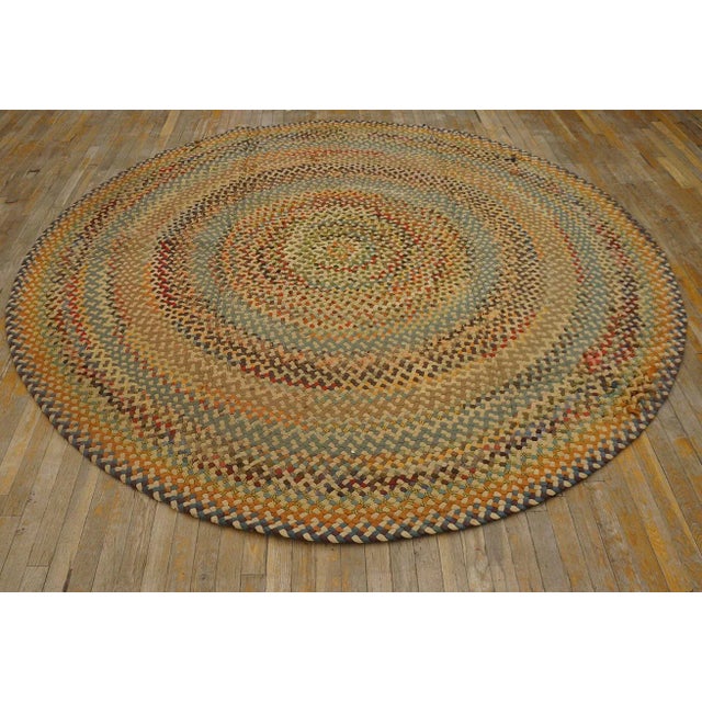 Early 20th Century American Braided Rug ( 8' x 8' - 245 x 245 ) Antique Wool Multicolor Jewel Tones Flat Weave Rug, Circa...