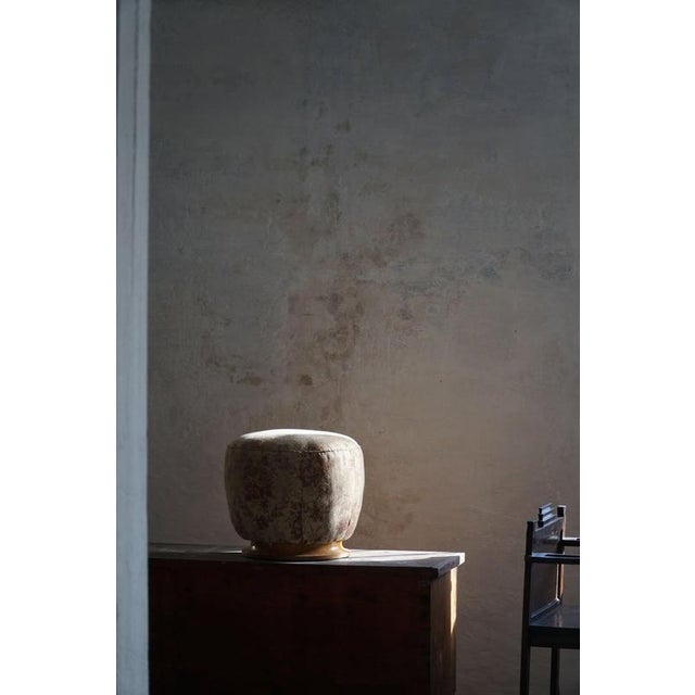 Art Deco Danish Sculptural Round Stool in Fabric & Burl Wood, 1940s For Sale - Image 10 of 15