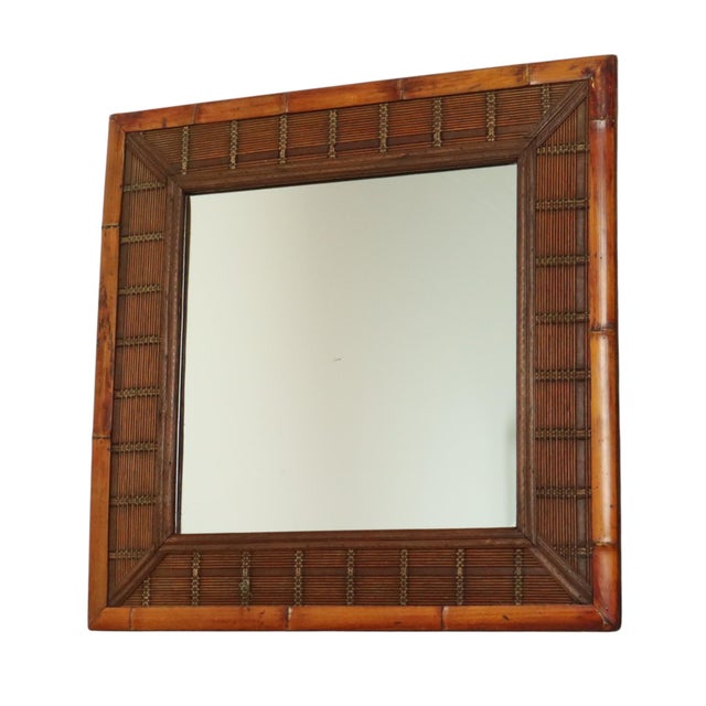 Boho Chic Vintage Square Bamboo and Rattan Mirror, 1960s For Sale - Image 3 of 16