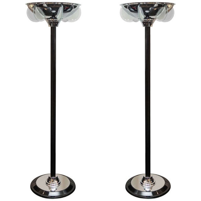 Metal Vintage Space Age Black Lacquer Torchieres - a Pair For Sale - Image 7 of 7