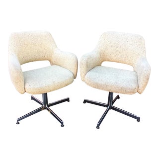 Mid-Century Cream Tweed Swivel Chairs - A Pair For Sale