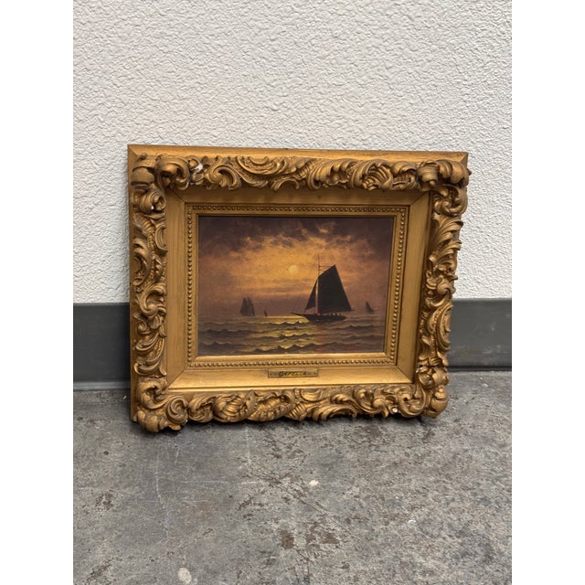 Design Plus Gallery presents a Signed Oil on Canvas Seascape by Capella. The composition depicts sailboats crossing choppy...