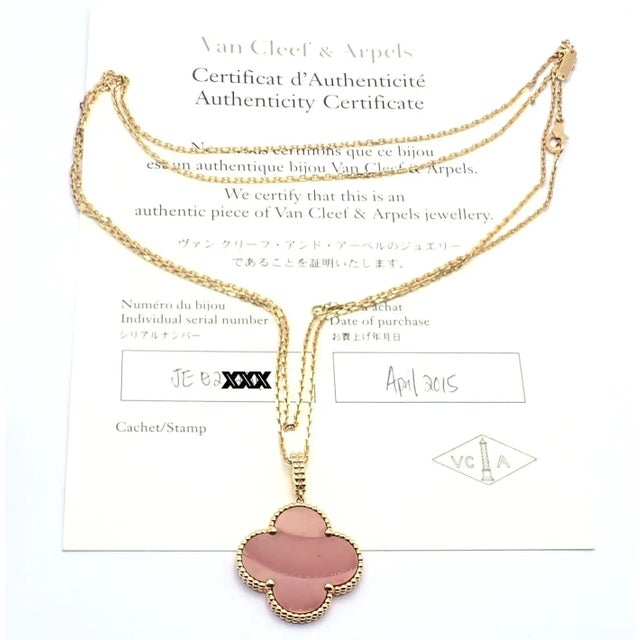 Van Cleef & Arpels Magic Alhambra Carnelian Pendant Long Rose Gold Necklace For Sale - Image 13 of 13