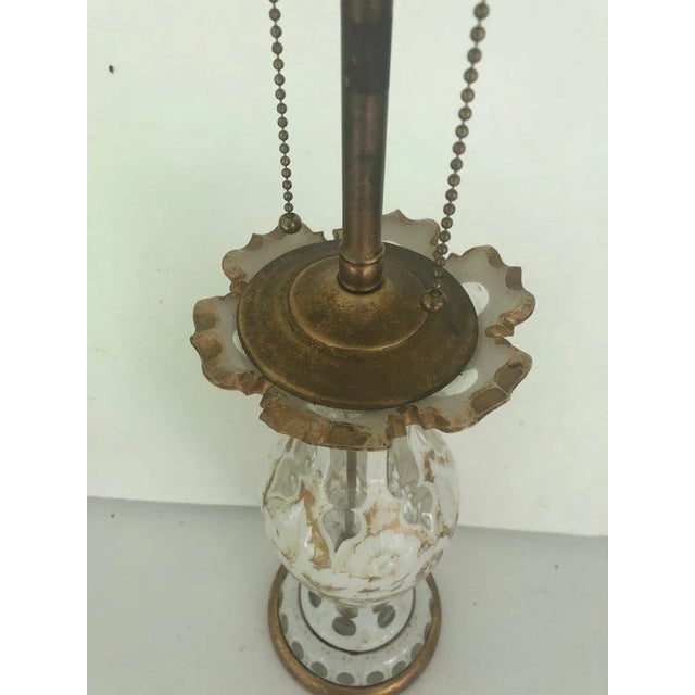 French Gold & White Floral Decorated Glass Lamp For Sale - Image 4 of 8