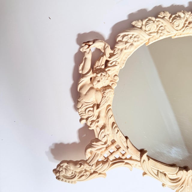Vintage Cast Iron Rococo-Style Vanity/Easel Mirror, Cherub & Floral Crest For Sale - Image 4 of 10