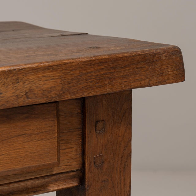 1970s French Chestnut Brown Oak Side Table with Single Drawer For Sale - Image 4 of 15