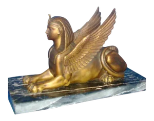 19th Century Egyptian Revival Grand Tour Bronze Model of a Winged Sphinx on Marble Base