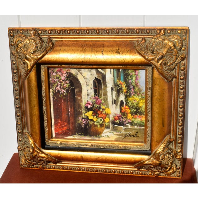Guido Borelli Signed Oil Painting Italian Mediterranean Courtyard Ornate Frame For Sale - Image 17 of 17