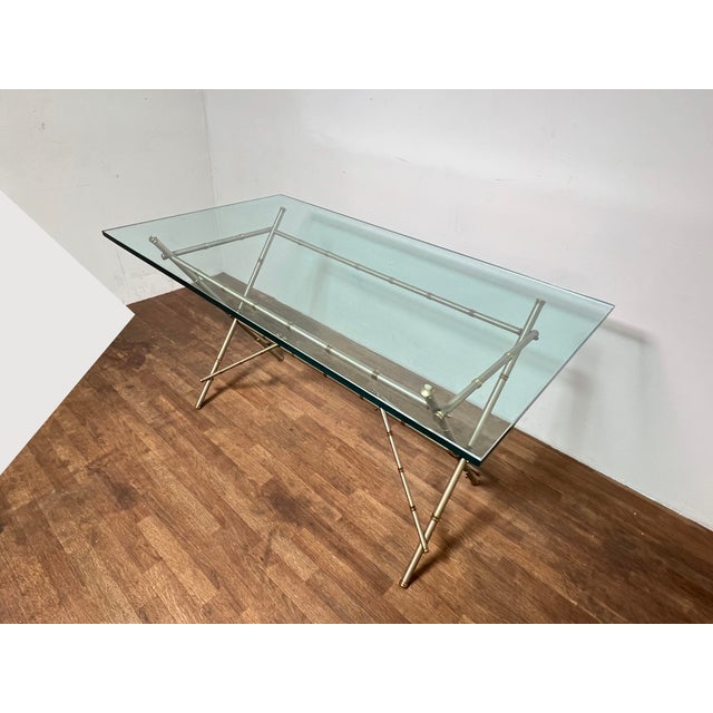 Maison Jansen C. 1960s Style of Maison Jansen Mixed Metal Faux Bamboo Desk For Sale - Image 4 of 9