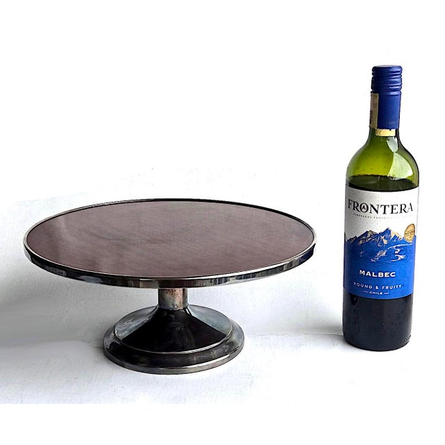 1950s Silver Plate Cake Stand With Faux Wood Formica Surface For Sale - Image 13 of 13