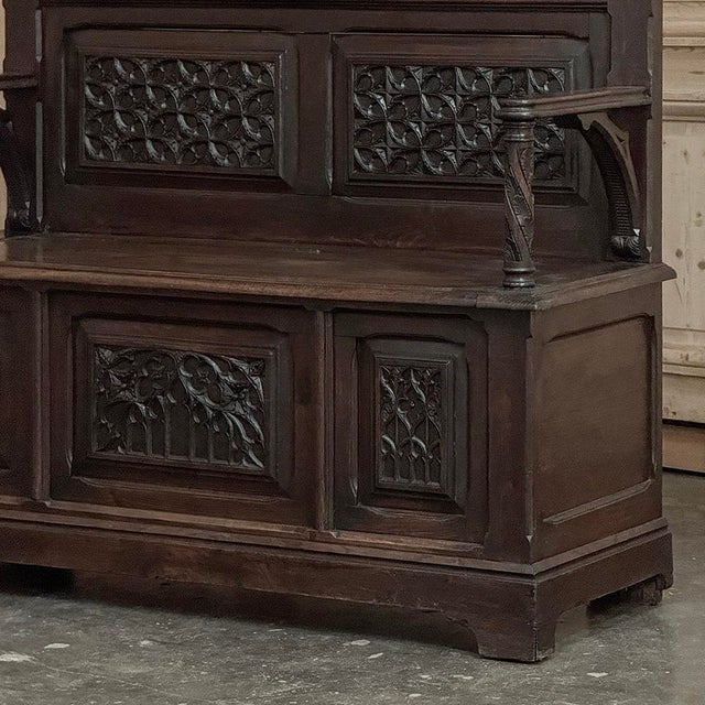 19th Century French Gothic Hall Bench With Trunk For Sale - Image 11 of 17