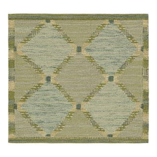Rug & Kilim’s Scandinavian Style Square Rug in Blue and Green, With Patterns For Sale