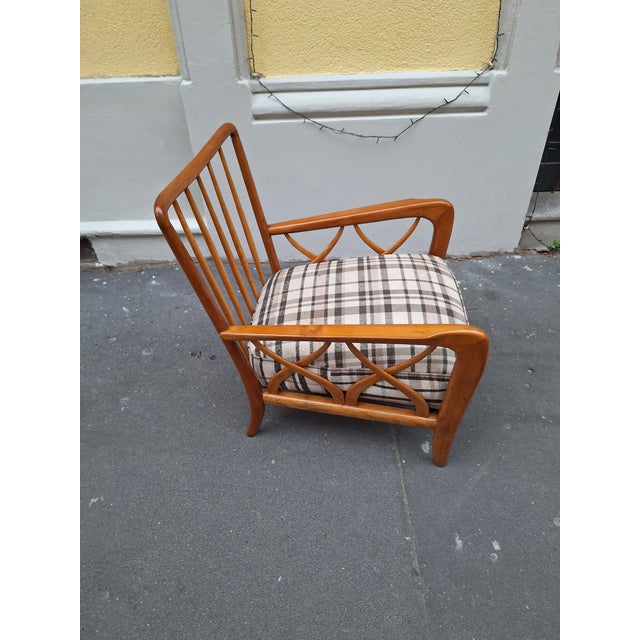 Armchair in Light Wood with Crossed Sides and Checked Padding by Paolo Buffa, 1940s For Sale - Image 6 of 7