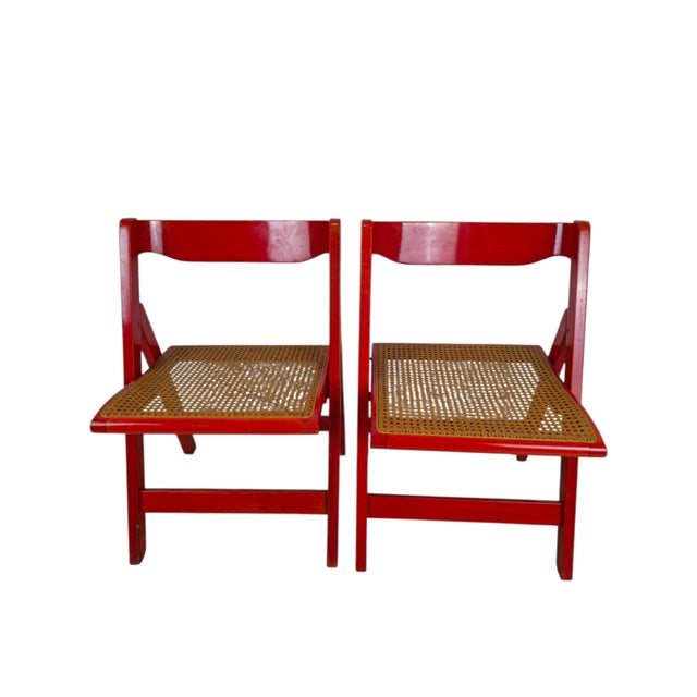 Mid-Century Modern Red Lacquered Trieste Folding Chairs attributed to Aldo Jacober, 1960s, Set of 2 For Sale - Image 3 of 10