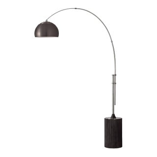 1980s Nova of California Black Nickel Floor Lamps - 92 Inch Mid Century Modern, Black Oak Base, Satin Nickel For Sale