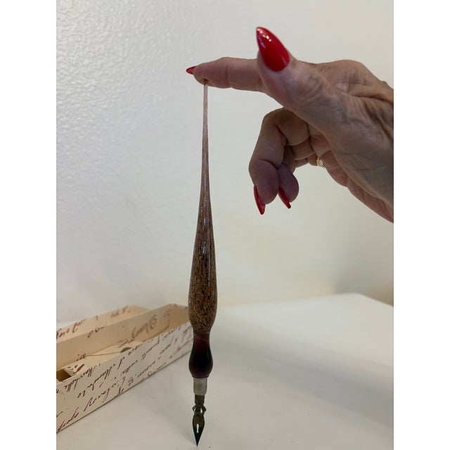 Mid-Century Modern 1960s Bortoletti Hand-Blown Glass Handle With Nickel-Silver Metal Nibs Murano Pen For Sale - Image 3 of 4