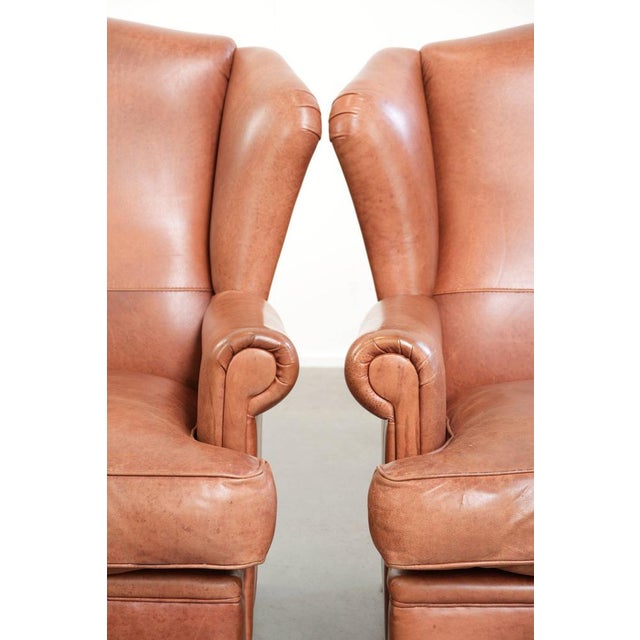 English-Style Cowhide Wing Armchairs, Set of 2 For Sale - Image 10 of 14