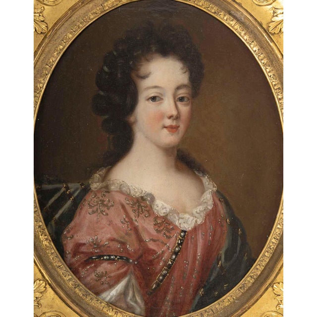 Three Portraits of The Princesses of Bourbon, Oil on Canvases, 18th Century, Framed For Sale - Image 3 of 15