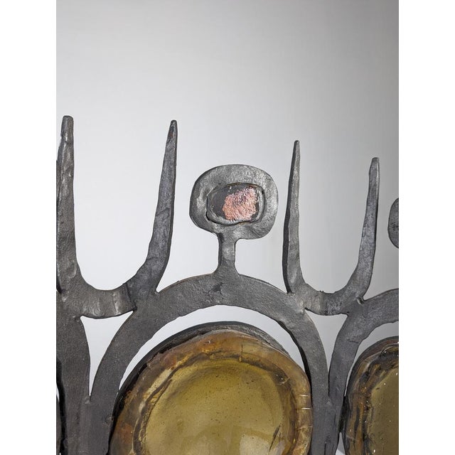 Wrought Iron & Blown Glass Wall Lights, Set of 3 For Sale - Image 9 of 18