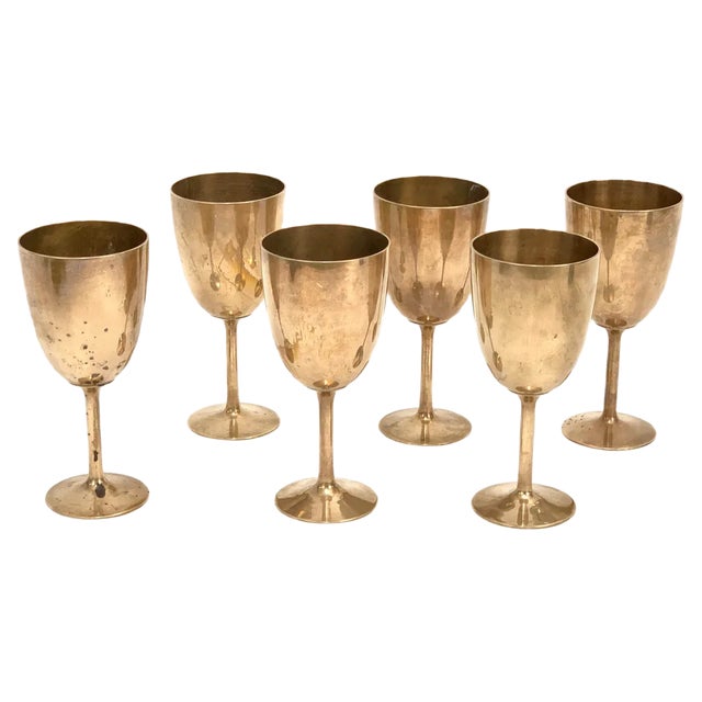 Mid-Century Italian Regency Solid Brass Chalices, 1980s, Set of 6 For Sale