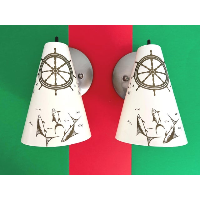 Midcentury Coastal Cone Sconces - A Pair For Sale - Image 4 of 18