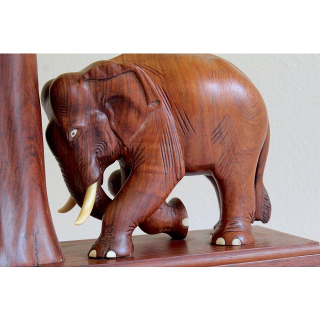 Brown Vintage 1960s Thai Hand-Carved Teak Elephant Table Lamp For Sale - Image 8 of 18