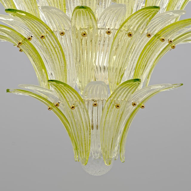 Metal Mid-Century Green and Clear Murano Glass Palmette Chandelier, Italy, 2010s For Sale - Image 7 of 10